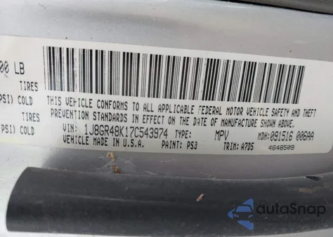 2007 Jeep Grand Cherokee Laredo из США, поврежденный, VIN 1J8GR48K17C543974